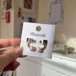 Madewell Gold and Pearl Hoop Earrings